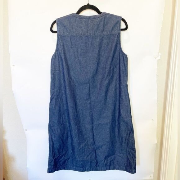 Draper James Sleeveless Dark Denim Chambray Ruffle Shift Dress Large Reese - Picture 8 of 12
